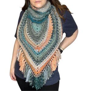Handcrafted Crochet Cowl Neck Scarf With Fringe New Handmade by Seller Knit